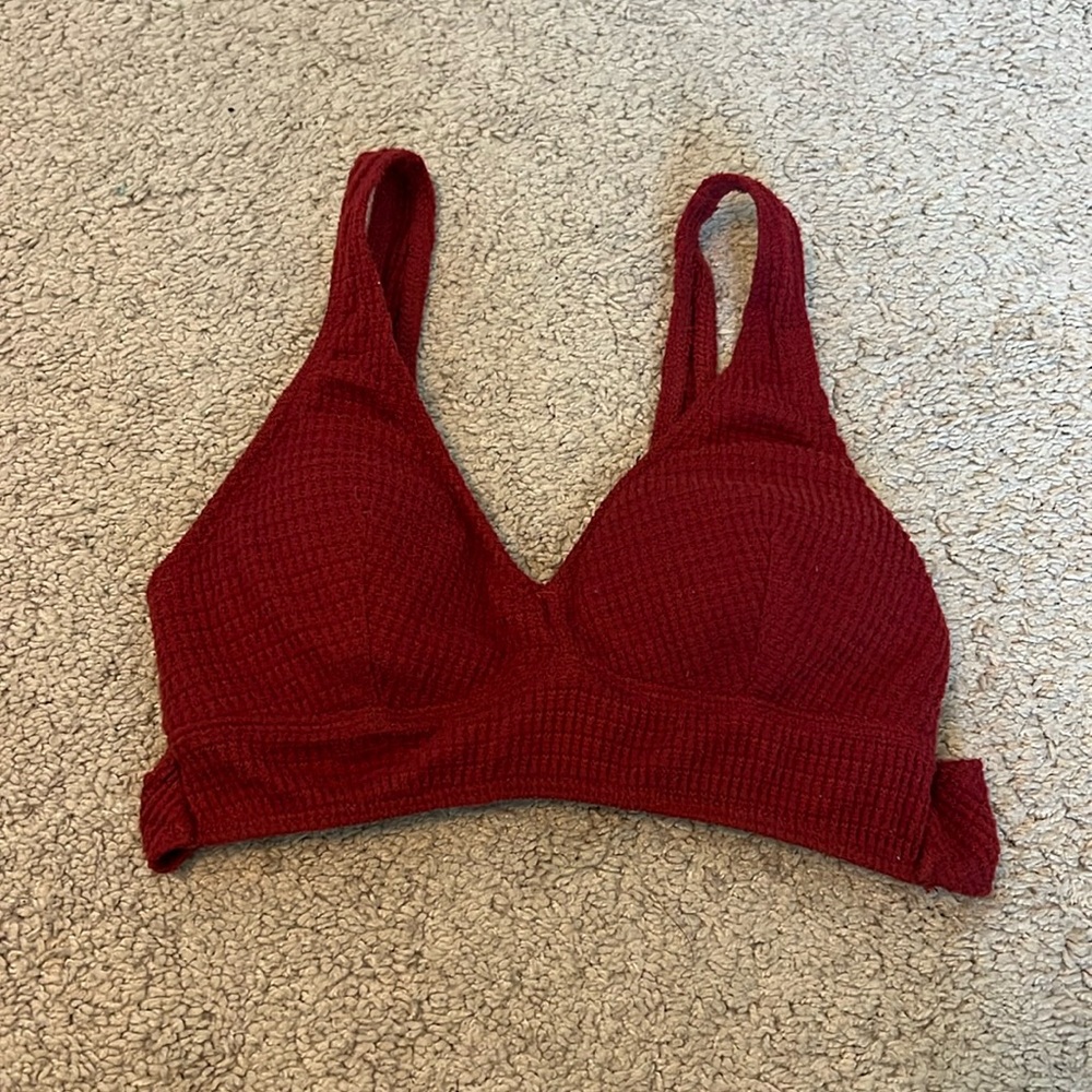 NWOT Gilly Hicks Red Soft Waffle Knit Plunge Scoop Neck Cut Out Bralette XS‎